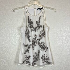 White House Black Market Ivory Beaded Sleeveless Career Top size Small